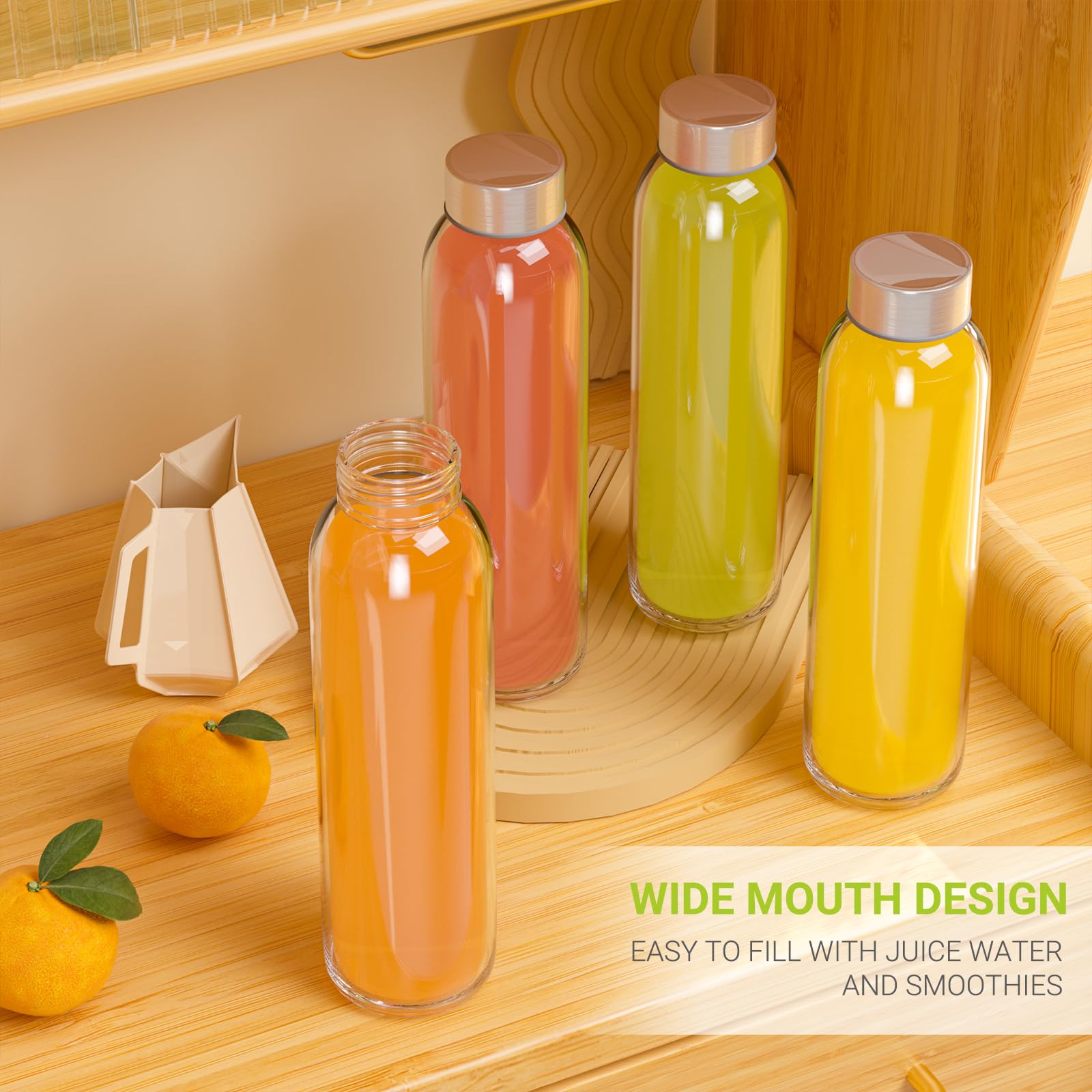 Botellas de agua de vidrio de 500 ml con tapas de metal, paquete de 6 botellas de jugo transparentes vacías con cepillo de limpieza para agua, kombucha, vino, elaboración de cerveza, batidos,
