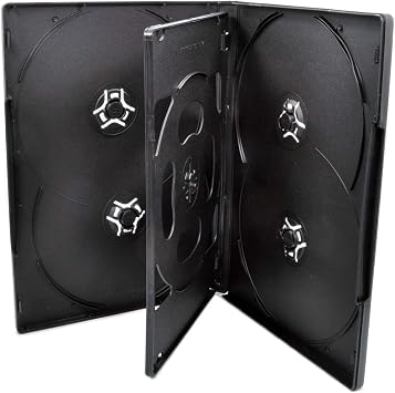 100 Pack Maxtek Standard 14mm Black Six 6 Disc DVD Cases with Double Sided Flip Tray and Outter Clear Sleeve