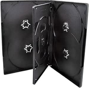 10 Pack Maxtek Standard 14mm Black Six (6) Disc DVD Cases with Double Sided Flip Tray and Outter Clear Sleeve