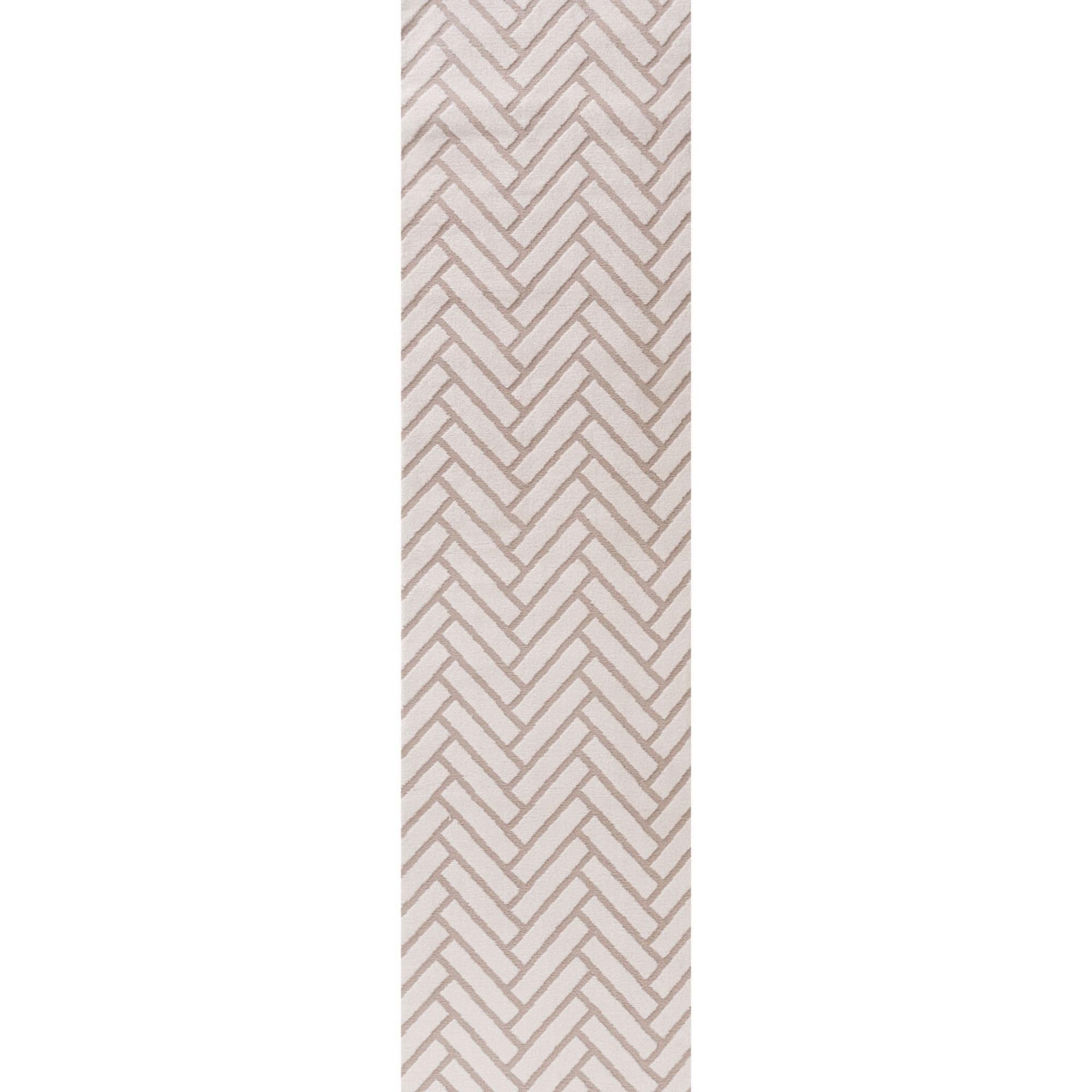 THE RUGS Living Room Rug, Loft Collection – Modern Textured 14mm Soft Pile Area Carpet, Non-Shedding & Easy Care [ Chevron Beige, 80x300 cm]