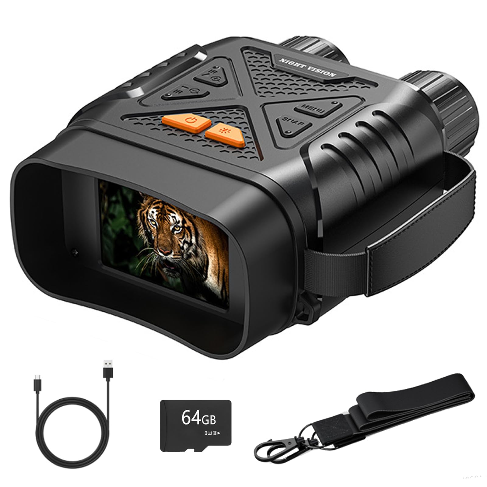 Lunettes de vision nocturne 1080p Jumelles de vision nocturne pour adultes Zoom numérique 10x 700 m Portée de visualisation 2000 mAh Rechargeable Vision nocturne Écran HD 2,8" avec carte TF 64 Go pour