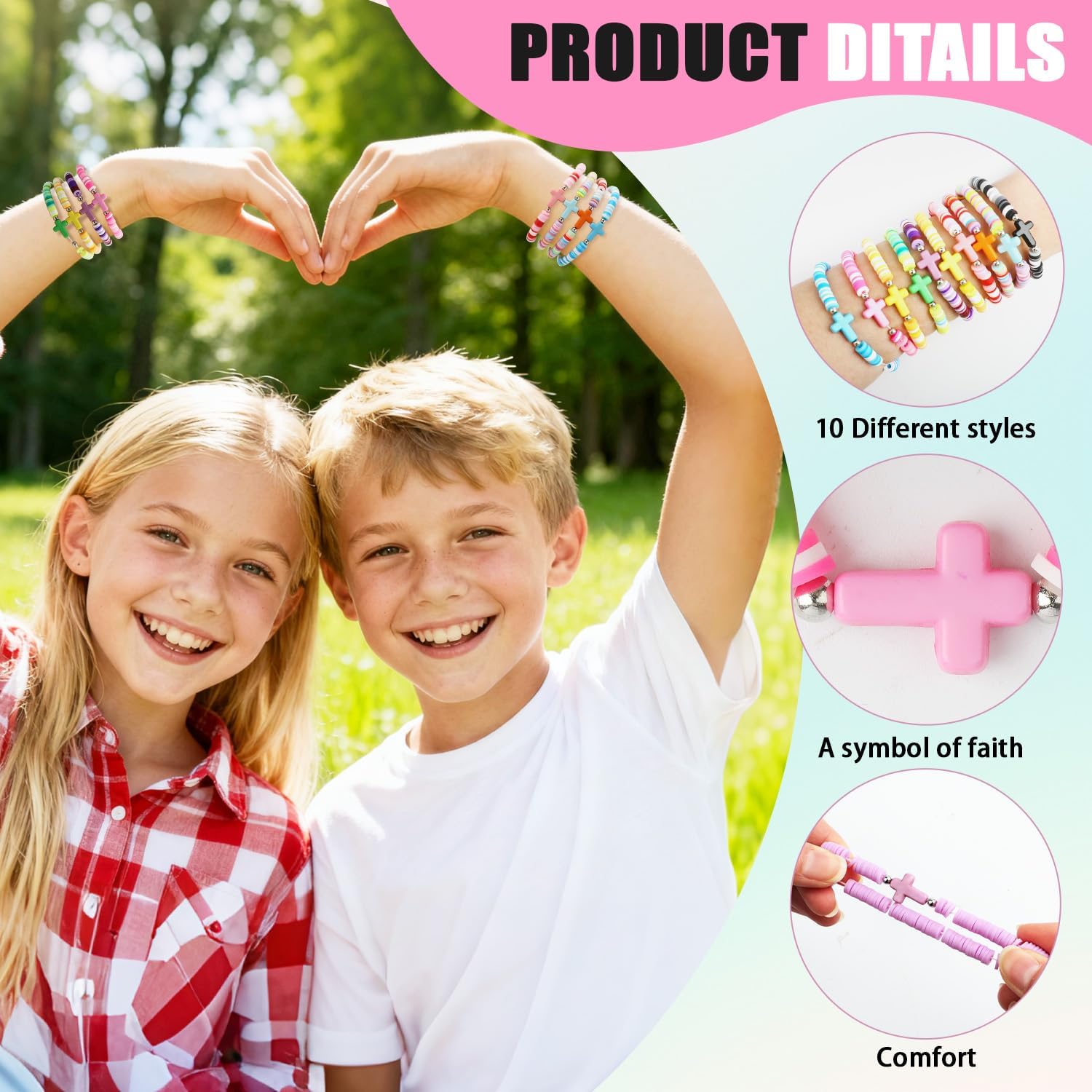 30 Pcs Cross Clay Bracelets for Women Men, 10 Colors Jesus Cross Bracelets Bulks, Elastic Stackable Clay Bracelets,Christmas Birthdays party Jewelry Gift for Family Friends - Image 4