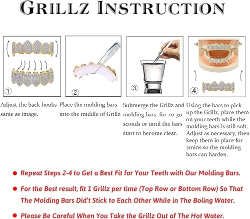 Miniatura 6 de TOPGRILLZ Grillz de Corazón de Póker para Tus Dientes, Grillz para Dientes Hombres Grillz para Mujeres, Latón Chapado en Oro de 18K con Circonita