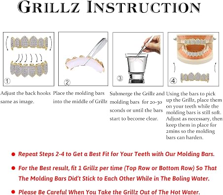 TOPGRILLZ Vampire Teeth Grillz - Grills for Your Teeth, 14K Gold Plated Vampire Fangs Open Face Gold Grillz for Men Women Hip Hop Cosplay Rapper Costume Accessory (Extra 2 Molding Bars)