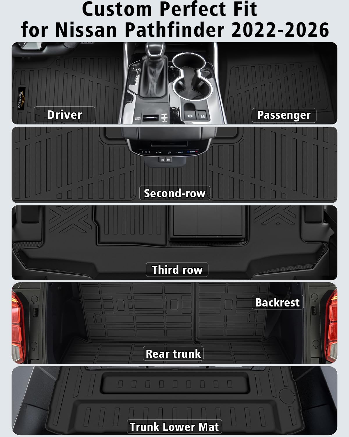 floor mats & cargo mat with backrest mat custom for nissan pathfinder 2022-2025 2026 7&8 seats, door sill guards, all weather tpe full set floor liners trunk mat for pathfinder 2025 accessories for nissan pathfinder 2022-2026