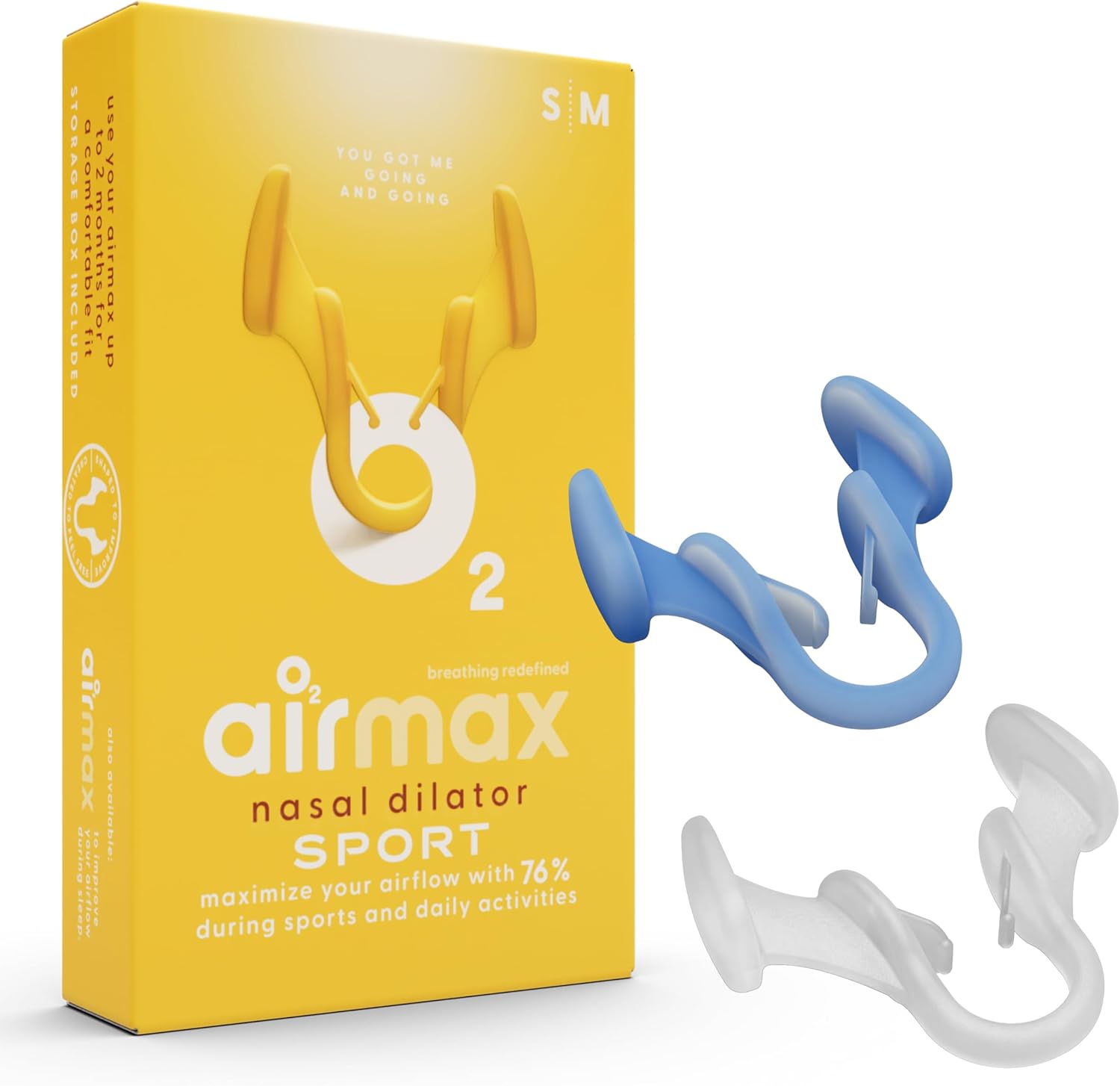 Air Max Unisex Sport Nasal Dilators Trial Pack - Easy, Safe, and Comfortable Breathing Aid - Improves Airflow - Blue, Transparent - 1 Small, 1 Medium
