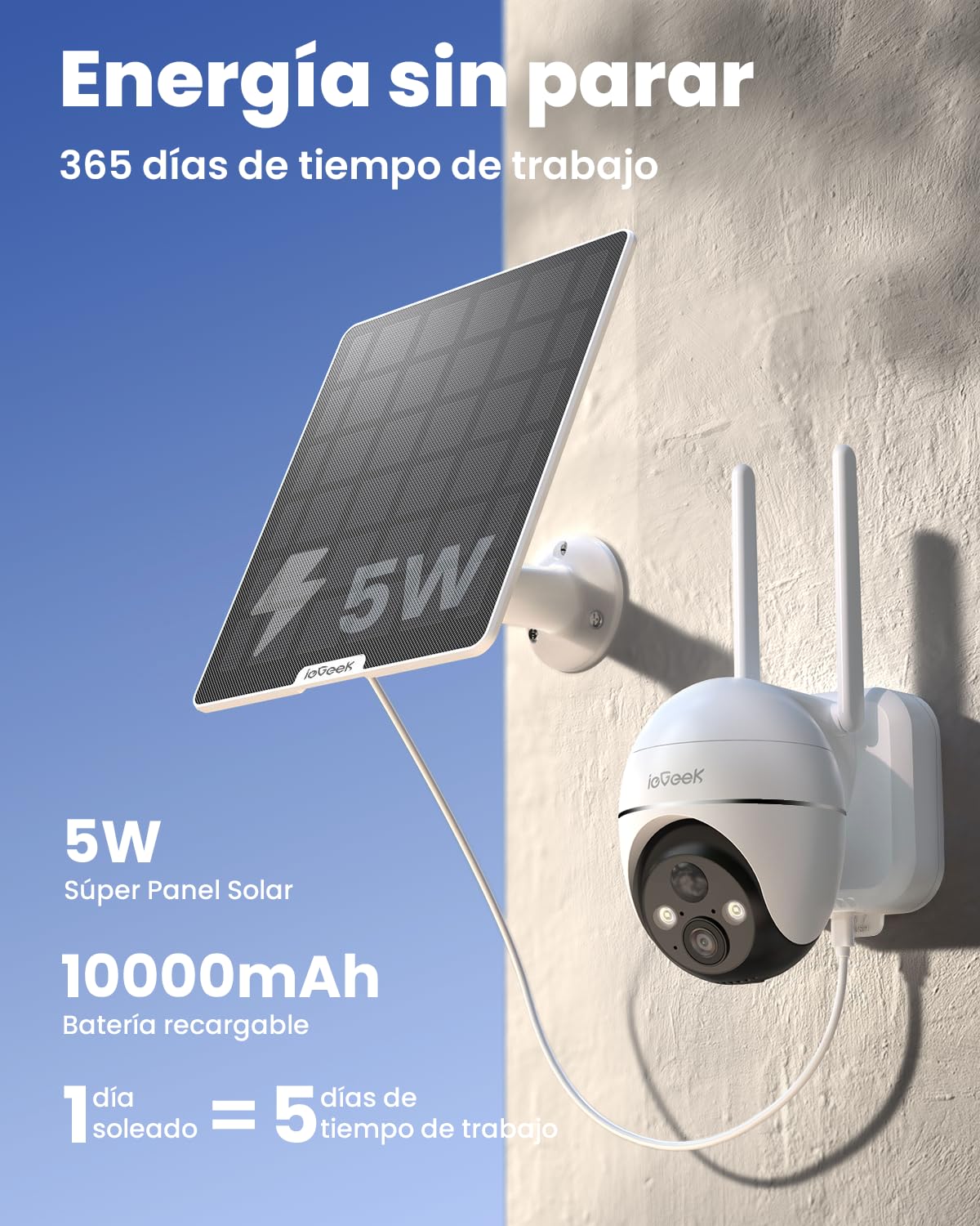 ieGeek 4G/3G LTE Cámara Vigilancia Exterior Solar Inalámbrica, 2K IP Cámara Tarjeta SIM con Batería 10000mAh, Visión Nocturna Color, PIR Detección Humana, PTZ 355°120°, Alarma de Luz y Sonido