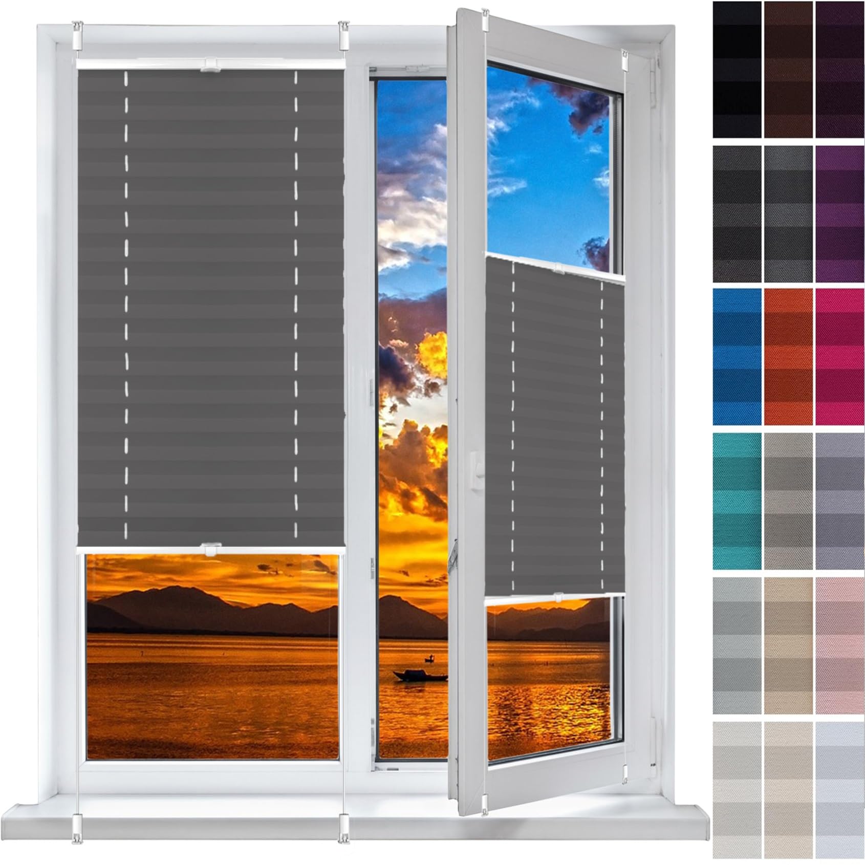 Store plissé pour fenêtres sans perçage gris évite les vis et protège du soleil