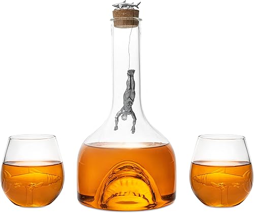 The Wine Savant - Juego de decantador y vasos de vino y whisky de tiburĂłn, decantador de tiburĂłn de 33.8 fl oz con 2 vasos de 10 onzas, figura de The Wine Savant - Juego de decantador y vasos de vino y whisky de tiburĂłn, decantador de tiburĂłn de 33.8 fl oz con 2 vasos de 10 onzas, figura de