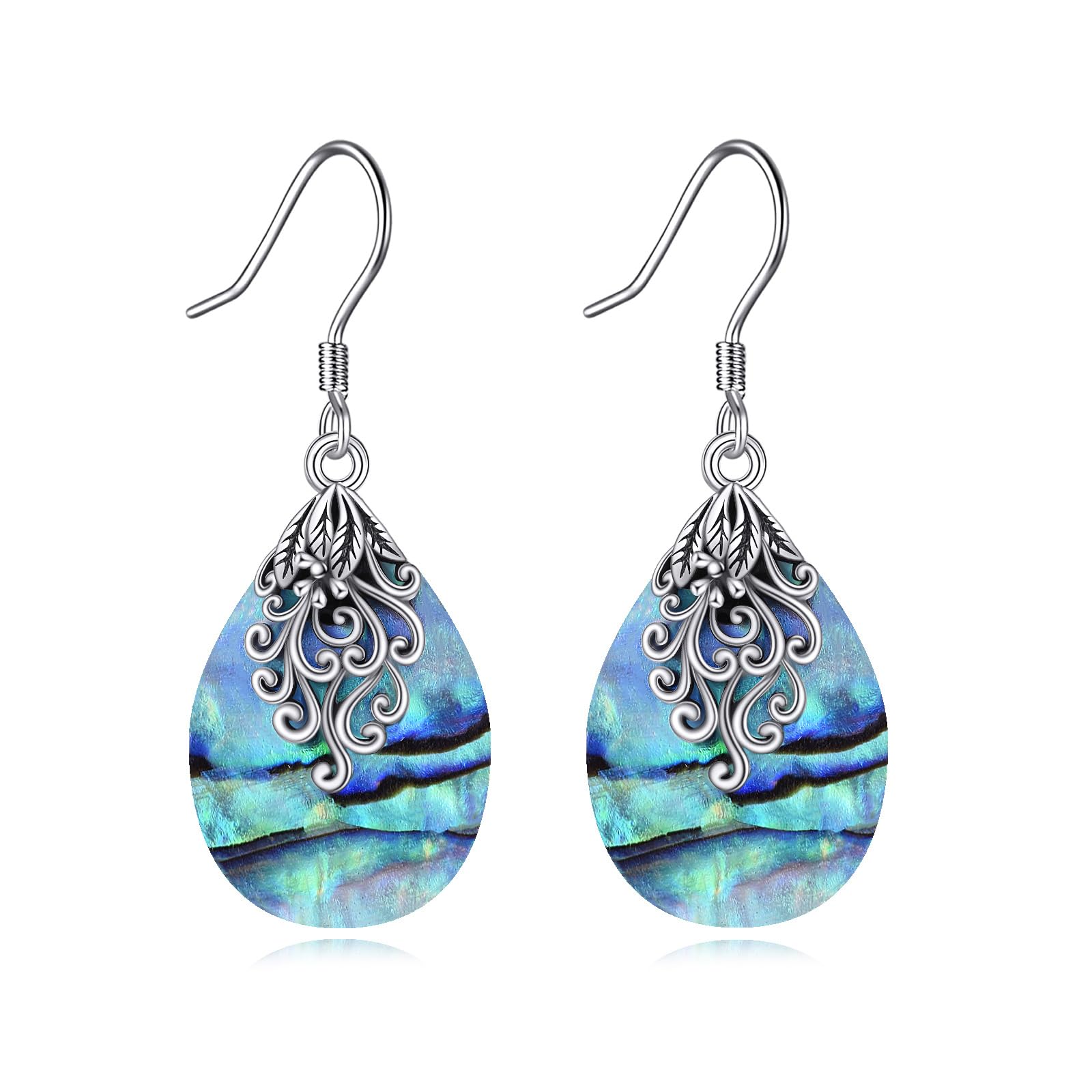 Abalone Shell Dangle Drop Earrings for Women 925 Sterling Silver Filigree Bohemian Earrings Jewelry Gift