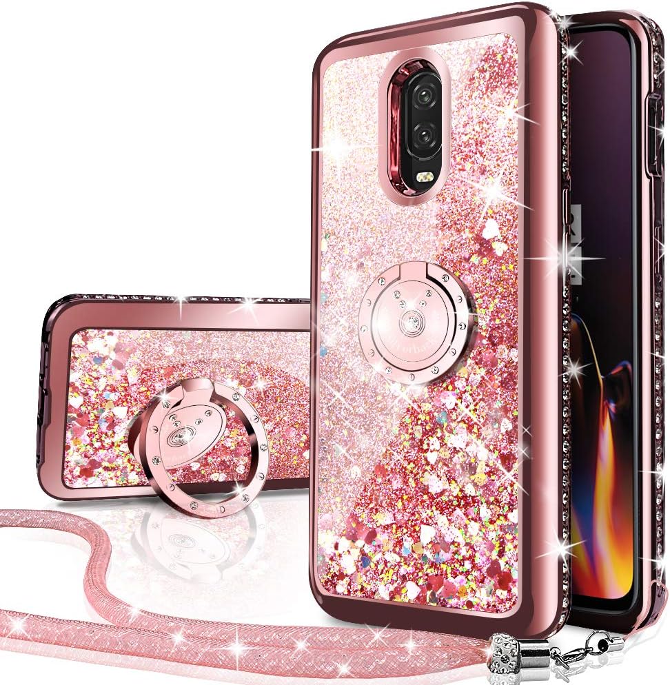 Silverback OnePlus 6T Case, OnePlus 6T McLaren Case, Moving Liquid Holographic Sparkle Glitter Case with Kickstand, Bling Diamond Rhinestone Bumper Slim Protective Case for OnePlus 6T -RD