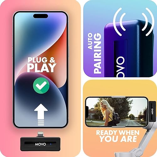 Miniatura 6 de Movo Micrófono inalámbrico Mini DI Duo para iPhone, micrófono iPhone para grabación de video con clip Lavalier para iPhone 10 HR, batería de 164