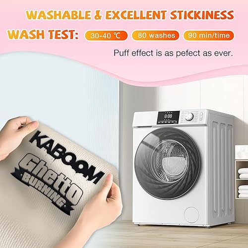 Miniatura 7 de VinylRus Puff Vinilo de transferencia de calor 3D de 12 pulgadas x 6 pies, vinilo 3D negro para planchar para camisetas, rollo de vinilo Puff HTV