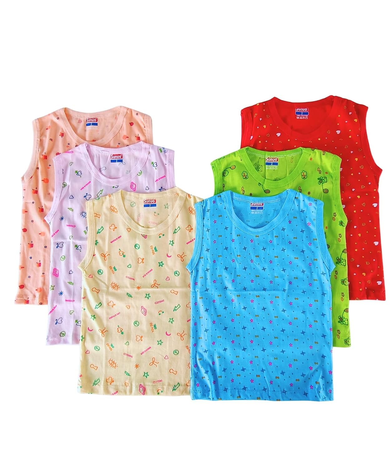 SUNUO Kids Sleeveless Cotton Vests, Multicolor Printed Jhabla, Pack of 6 - Review, Price and Buying Guide