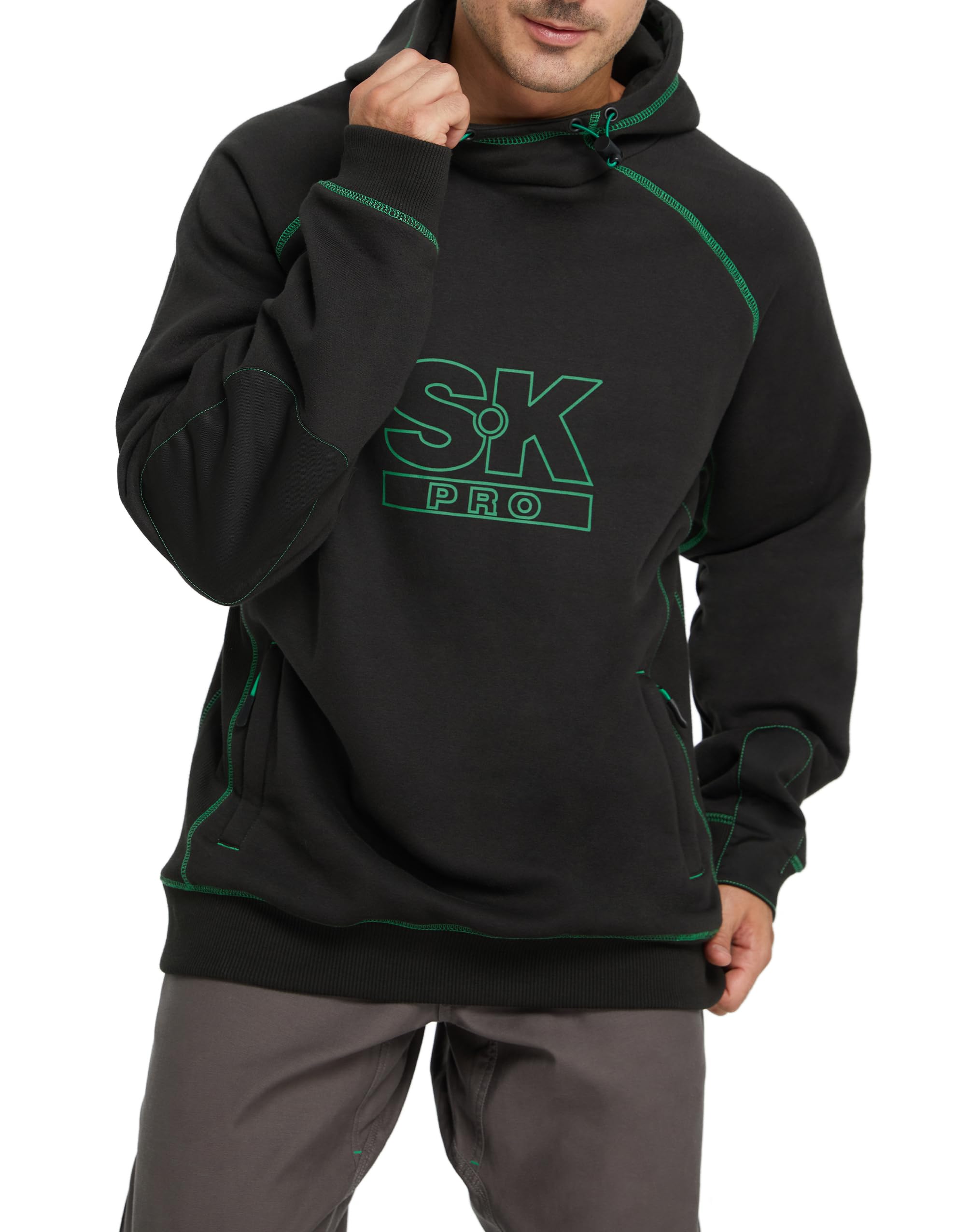 SKPRO Mens Hoodie Black Oversized Sweatshirts Fleece Lined Hoodies Pullover Loose Fit Work Hooded with Zip Pockets