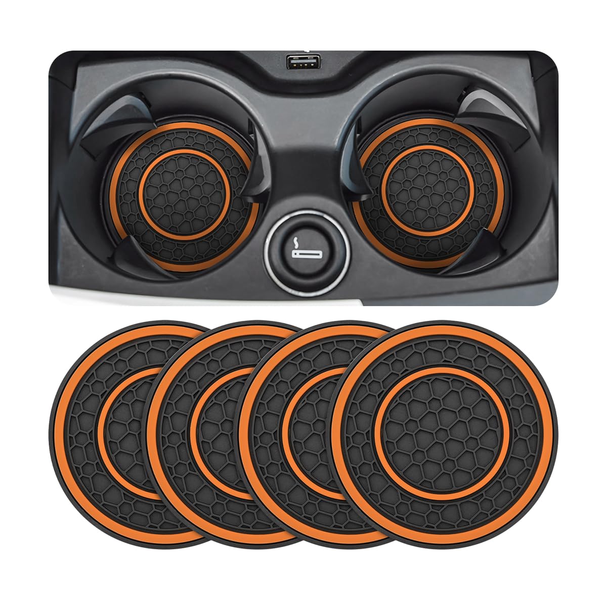 Osilly 4PCS 2.75 Inch Silicone Anti-Dust Cup Holder Coasters, Black/Orange