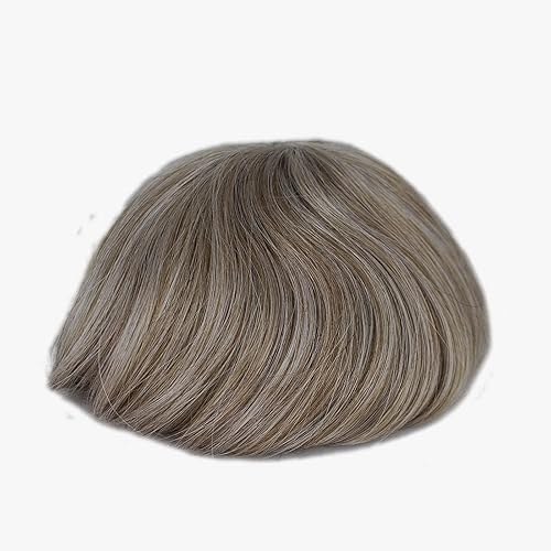pelo gris toupee para hombres piel fina cabello humano marrón claro mezclado pelo blanco 660 #