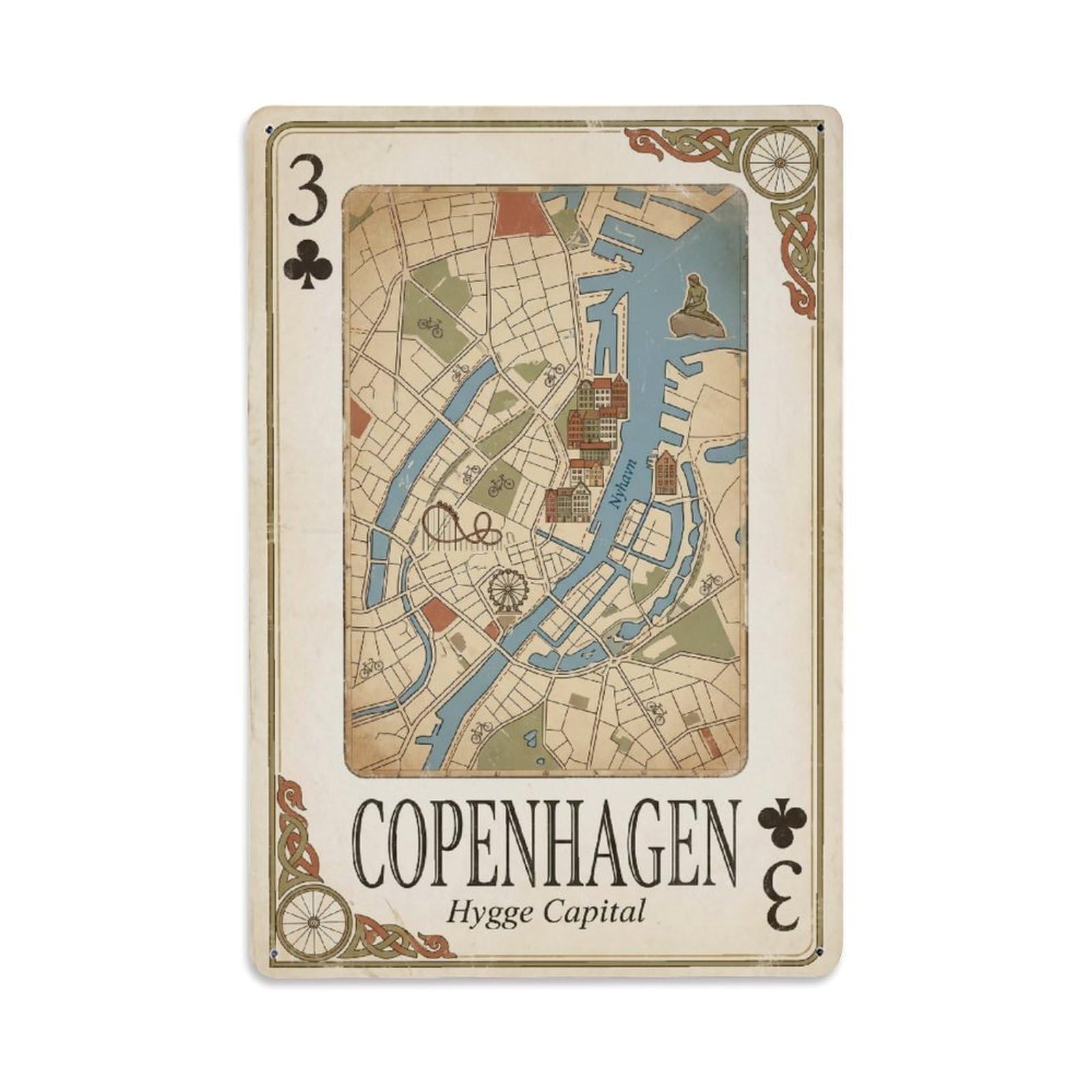 Okngb Style City Map Copenhagen Nyhavn Harbor Vintage Card Travel Cartography Metal Tin Sign Plaque Wall Decor For Cafe, Man Cave, Club Bar, Office, Home Garden Round Metal Poster 8X12inch