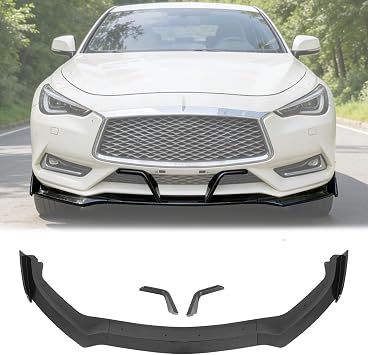 Front Bumper Lip W/Side Canards for Infiniti Q60 2DR Coupe 2017-2022 5Pcs Lower Chin Bumper Spoiler Splitter Protection Body Kit Carbon Fiber Print