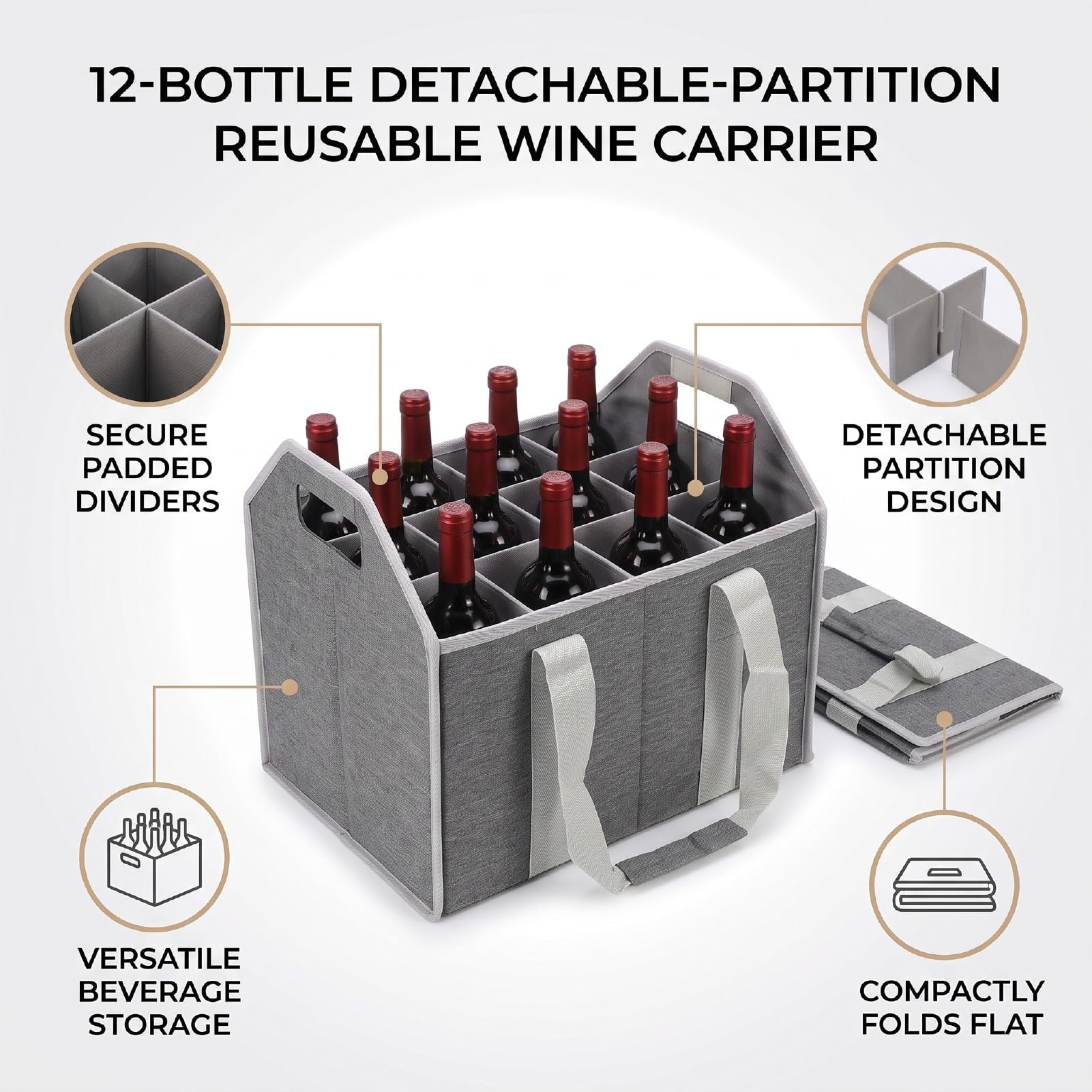 Yosoo Health Gear Bottle Wine Carrier 12, Scomparto Rimovibile Grigio