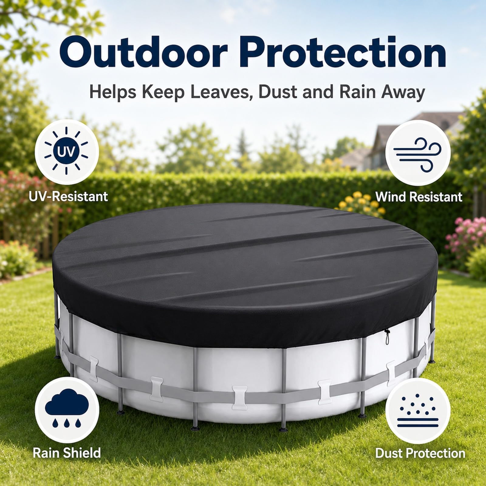 Cubierta de Piscina Redonda,Cobertor de Invierno Redond para Piscinas,Cubierta Paras Piscina Exterior Plegable,Protección UV,Impermeable,Resistente al Vientos,para veranos e Invierno