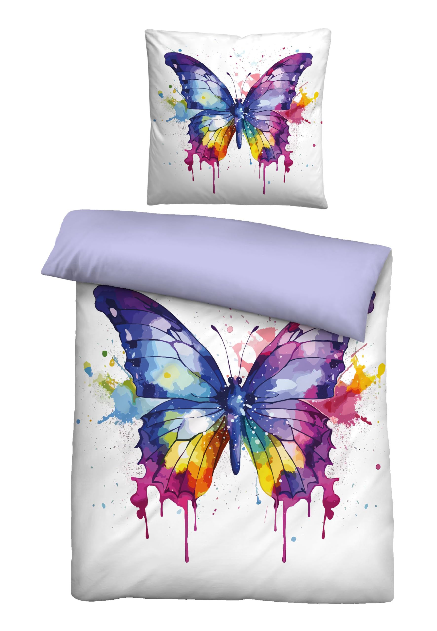 Biberna Bettwäsche-Garnitur Linon Schmetterling, 155x220 cm + 80x80 cm, bunt, 100% Baumwolle