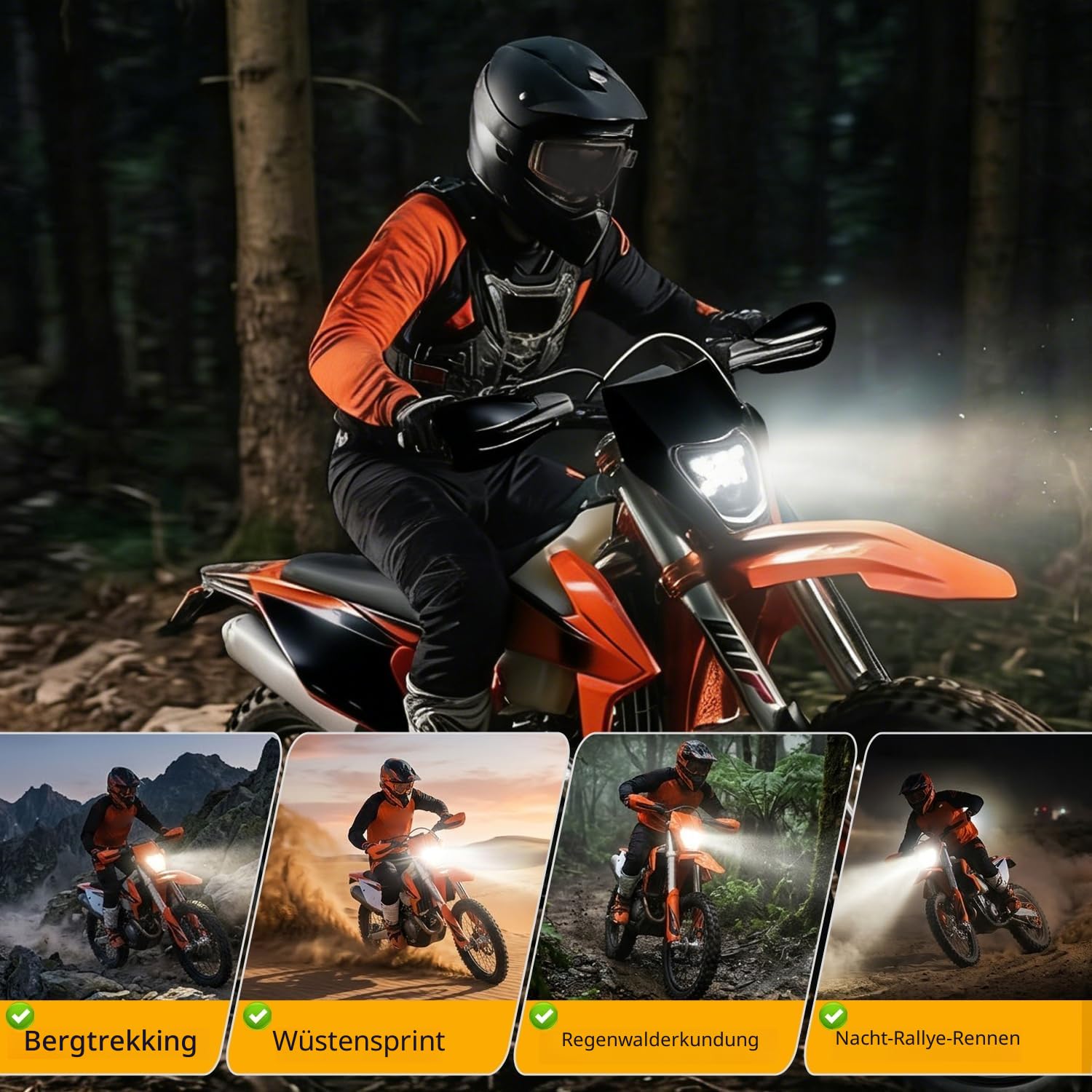 JFG RACING Motorrad Scheinwerfer,Universal Motorrad LED Scheinwerfer exc lichtmaske für KTM EXC125 EXC250 SX250 SXF250 EXC450 SX350 SXF450 EXC525 640LC4 50cc Dirt Bike Enduro Supermoto BETA-Schwarz