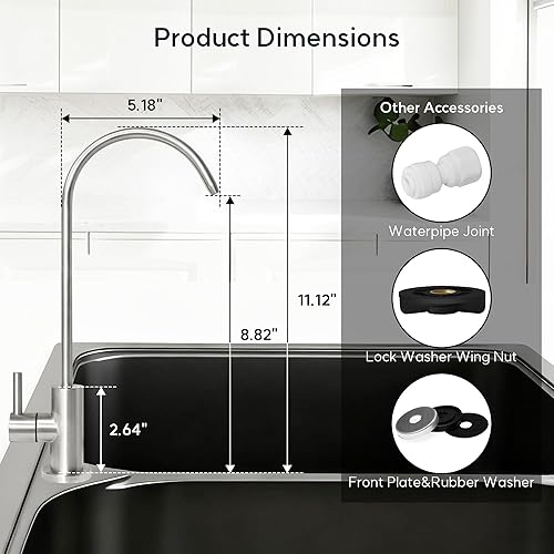 Miniatura 6 de Grifo de filtro de agua, purificador de acero inoxidable para barra de fregadero de cocina, grifo de ósmosis inversa de agua potable, sistema de