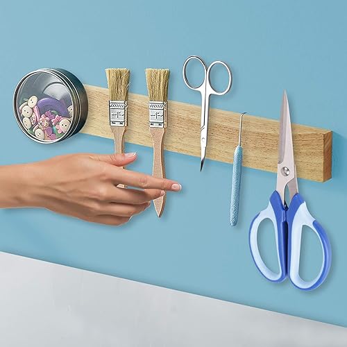 Miniatura 4 de MIAOHUI Tira magnética de madera ecológica para cuchillos, soporte magnético para cuchillos de cocina, barra magnética para cuchillos con uso