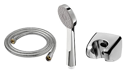 Digital Shoppy Single Spray Hand Shower with Shower Hose and Hand Shower Park Bracket - Set of 3 (Chrome-Plated)