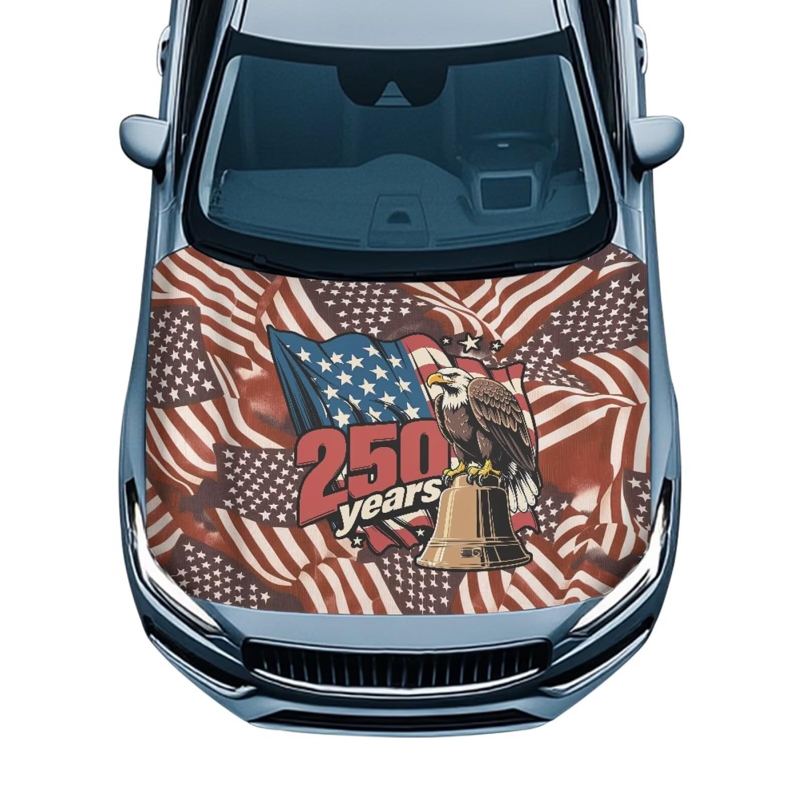 Eagle Car Front Hood Cover 250 Years American Flag Car Hood Cover Banner for Women Men 4th of July Automotive Hood Covers Red Cars Sedans Accessories Decorations