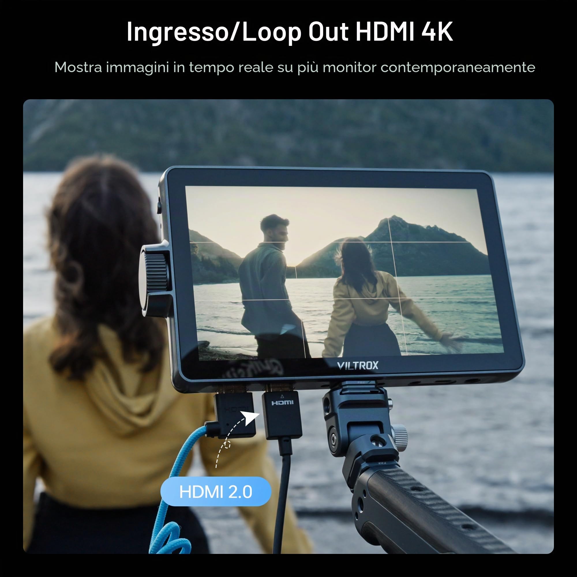 VILTROX DC-A1 2800 Nits Camera Field Monitor Touchscreen con 7 pollici Full HD 1920x1080 IPS 4K HDMI Loop in/Out, LUT 3D Forma d'onda Video Peaking Focus Assist, 170 ° Ampio Angolo di Visione