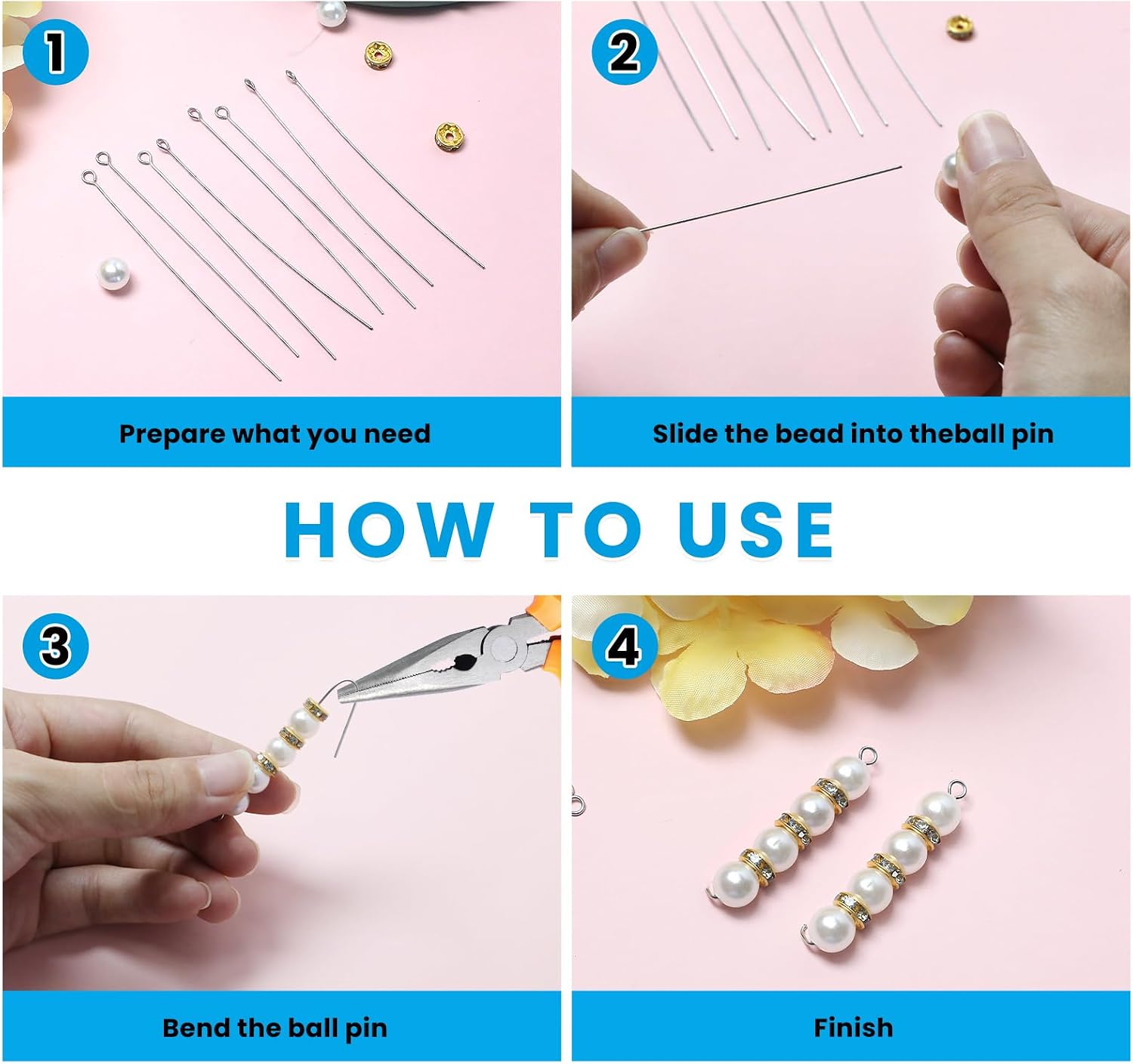 400 Pcs Eye Pins and Flat Head Pins for Jewelry Making, 2.7 Inch Metal Eyepins, Head Pins Set, Headpins & Ball Head Pins for DIY Earrings, Necklaces, Bracelets, Pendants
