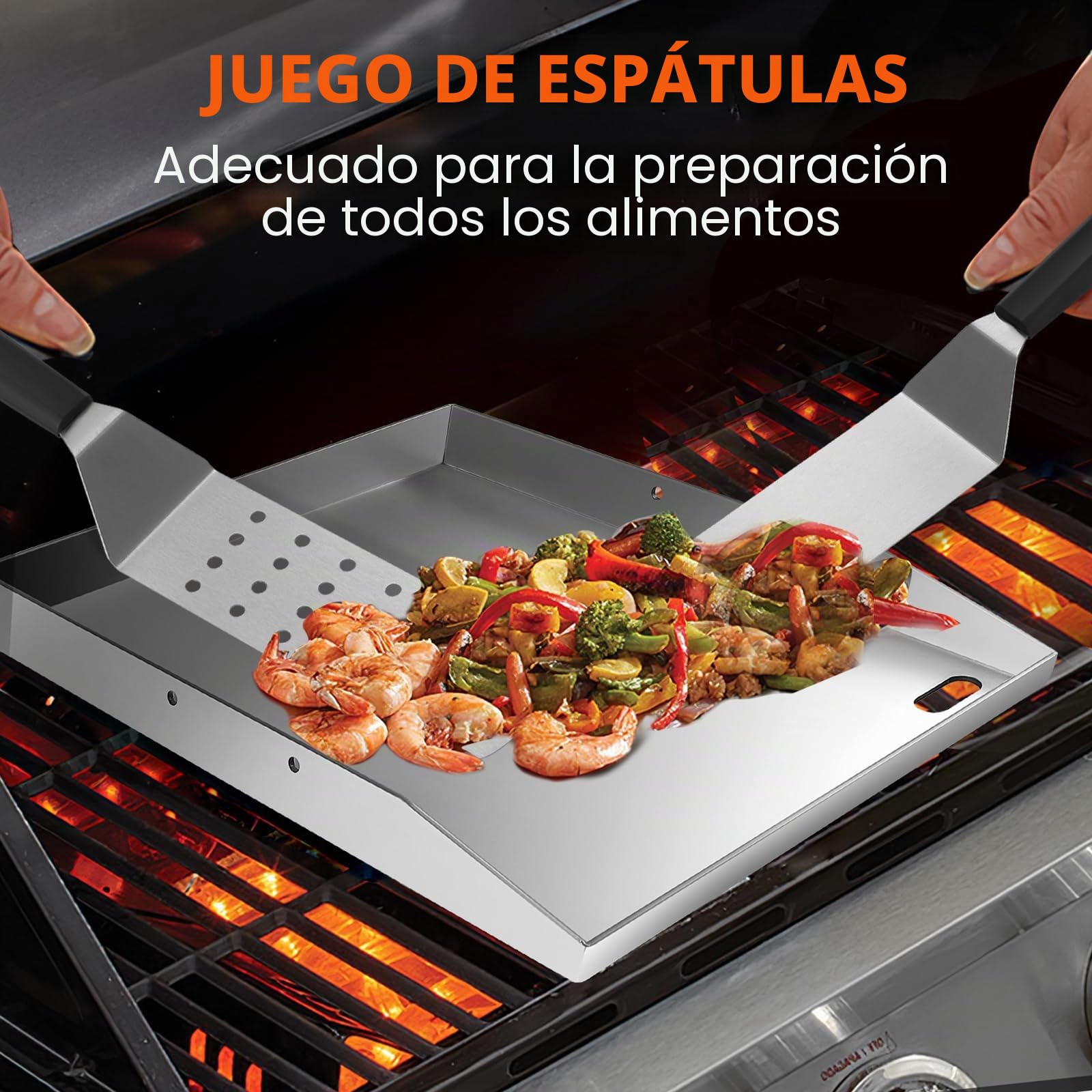 Plancha de acero inoxidable,Plancha Placa de Acero Inoxidable Grueso & Acero Inoxidable 40 x 30 x 4 cm,Adecuado para barbacoa de gas y barbacoa de carbón,3 espátulas, 2 botes de aceite