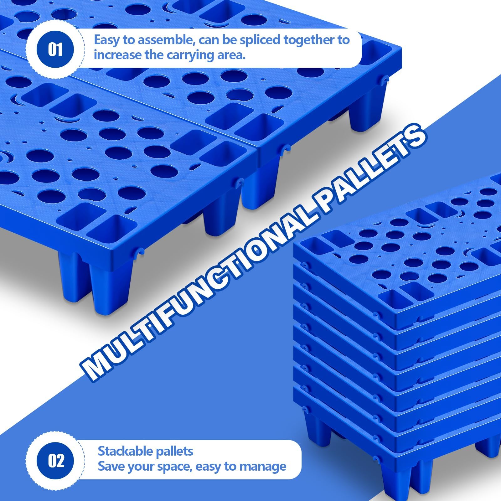 6pcs-Palés Plástico Ligeros, palé ligero con rejilla transpirable para supermercados, restaurantes, tiendas, almacenes, sótanos, 50 x 30 x 10 cm