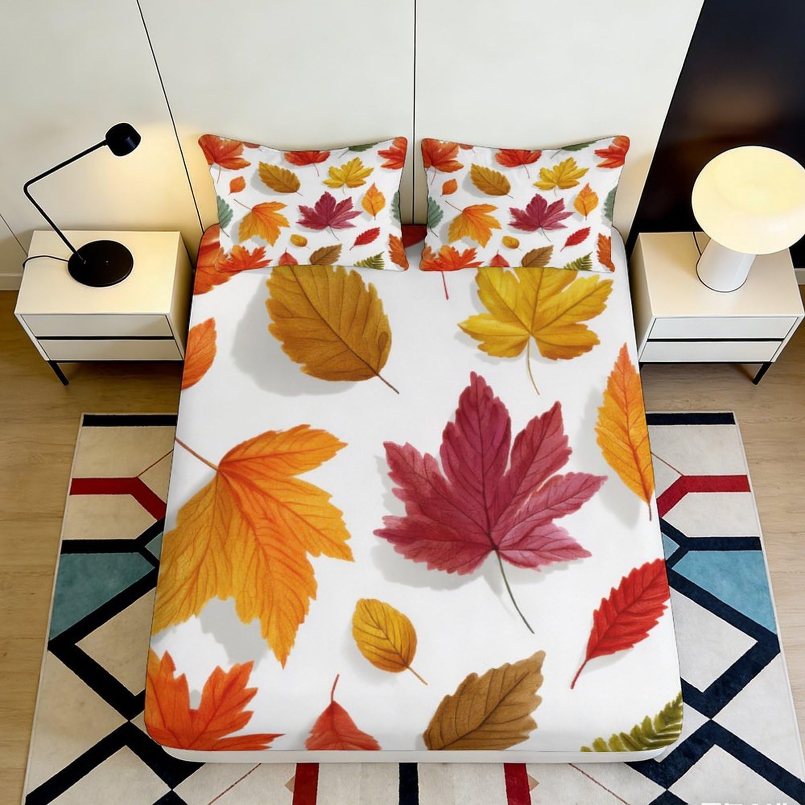 Pnayamiorkfel Style-4 3D Printed Autumn Maple Leaf Fitted Sheet Microfiber Soft Bed Sheet Fall Leaf Mattress Cover For Bedroom Guest Room Decor 90X200x25cm
