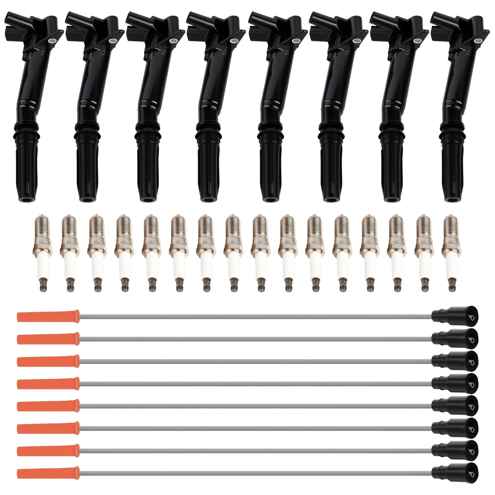 DG526 DG525 Ignition Coil & Spark Plug Wire Set Compatible with Ford F-150 2010-2014 F-250 F-350 2011-2017 E-350 2017 6.2L V8 Replace# UF631 UF639