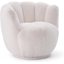 Cosy Round Boucle Swivel Cuddle Chair   Rotating 360  Tub Chair, Plush Padding & Wooden Frame   Durable Teddy Fabric   Shell Like Accent Armchair for Living Room & Nursery   White NAOMI