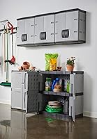 Vista 15 de Rubbermaid Freestanding Storage Cabinet with Doors 18"D x 36"W x 37"H Medium Gray/Black Two-Shelf Lockable Cabinet for Indoor/Outdoor/Garage Storage