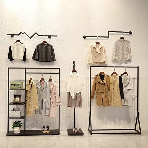 Miniatura 5 de Perchero moderno y simple de metal resistente con ruedas, estante de ropa para exhibición al por menor, colgadores de pie con una sola barra,