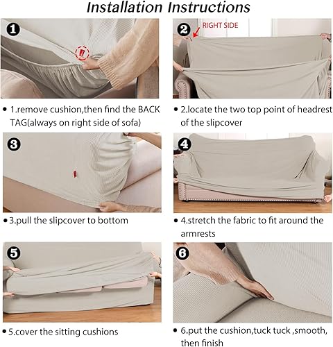 Vista 230 de Turquoize - Funda elástica para sofá de 2 piezas y 3 cojines, funda protectora lavable con elástico en la parte inferior, tela jacquard gruesa