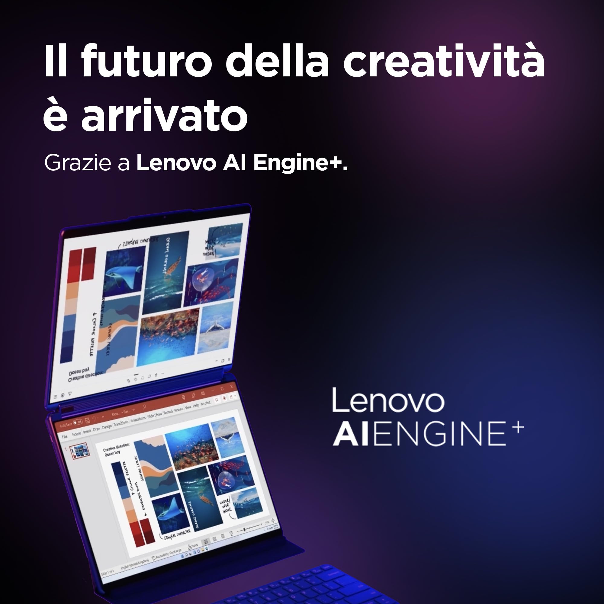 Lenovo Yoga Book 9 Notebook 13,3" ekran dotykowy 2,8K (2880 x 1800) OLED, Intel Core Ultra 7 155U, pamięć RAM 32 GB, 1 TB SSD, Windows 11, Digital Pen 3 + Yoga Slim Mouse + stojak na kółkach - Tidal