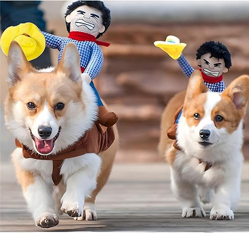 Miniatura 4 de NACOCO Disfraz con vaquero para perros, con muñeco de jinete con sombrero, disfraz de mascota para halloween