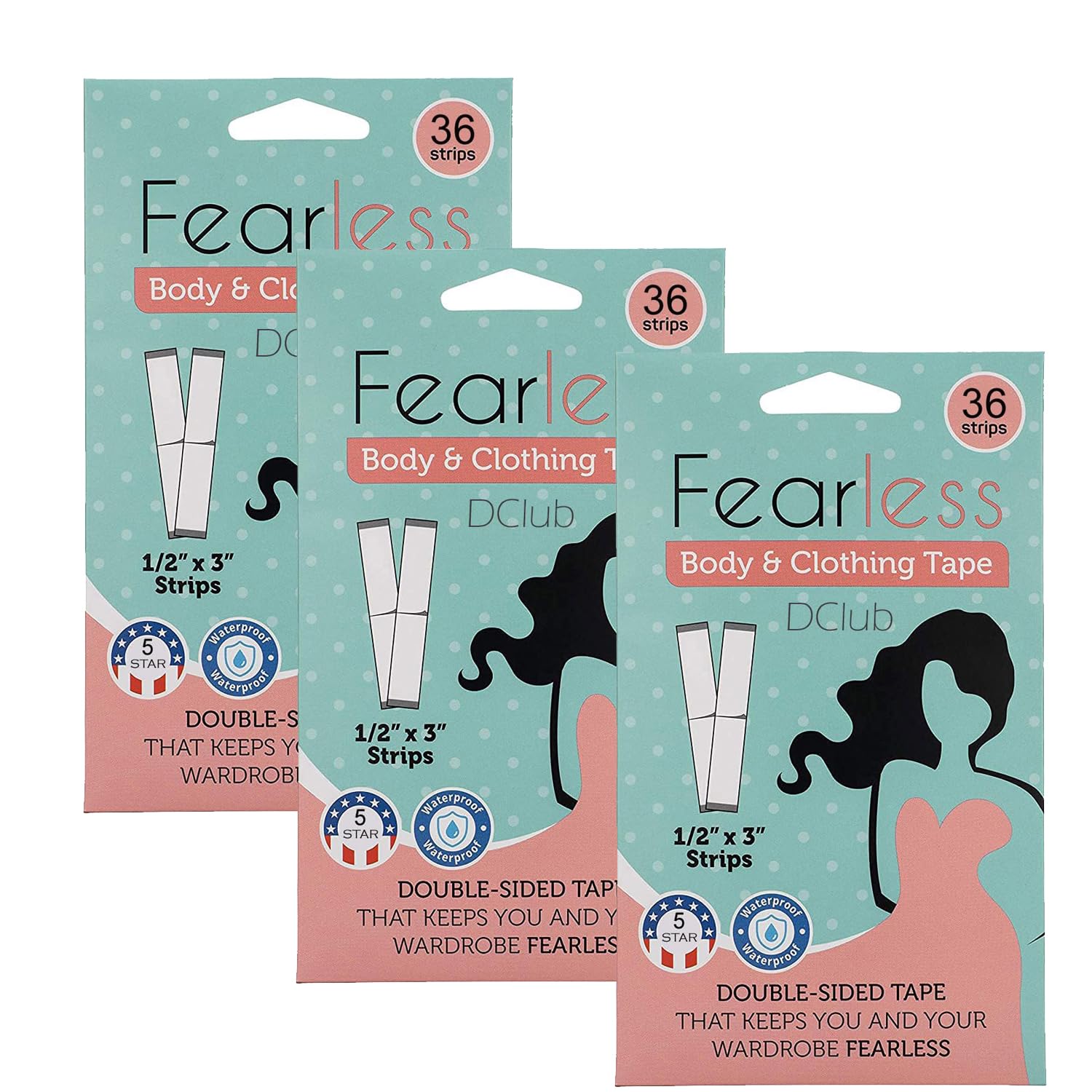 DClub Clothing Fashion Tape, Fabric Tape & Body Tape, 36 pieces Double sided fashion tape, Backless support, Fabric friendly Adhesive.