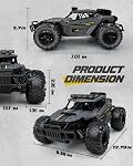 Tecnock RC Car 1/16 Scale Remote Control Cars, 2WD High Speed 20KM/H All Terrains RC Monster Truck with 2 Rechargeable Batteries & Head Chassis Lights, Gift Toys for Kids Adults, Gray