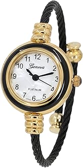 Collections Women's Cuff Watch - Round Analog Display Arabic Numbers 23mm Case Wire Bracelet Watch for Women Elegant Cable Cuff Bangle Wrist Watch