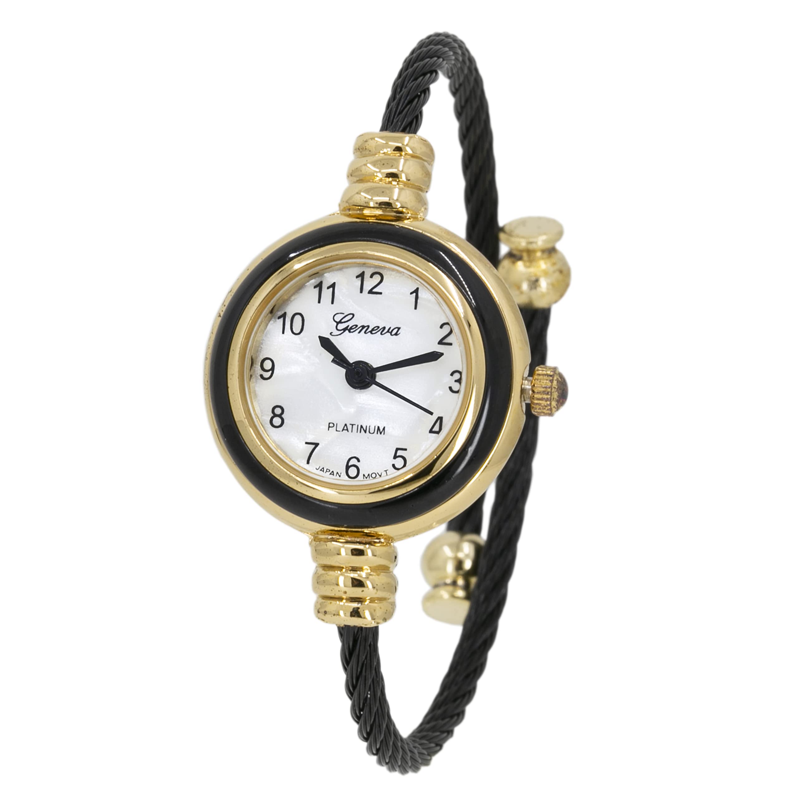 Blekon Collections Women's Cuff Watch - Round Analog Display Arabic Numbers 23mm Case Wire Bracelet Watch for Women Elegant Cable Cuff Bangle Wrist Watch