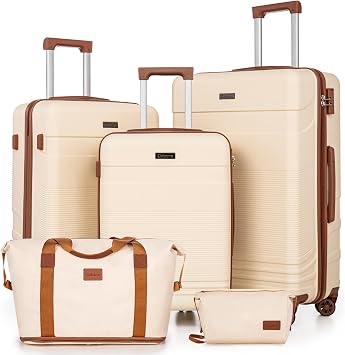 Luggage Sets 5 Piece with Spinner Wheels, Lightweight Hardshell Suitcases Set with Lock for Men and Women, Carry on Luggage Travel Set with Durable ABS Hard Case