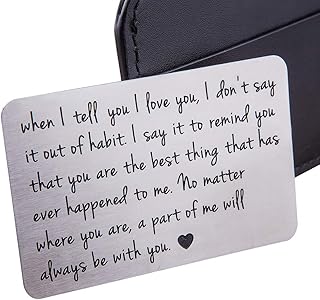 Anniversary Wallet Insert Card for Men Husband from Wife Girlfriend Boyfriend Birthday Gifts Metal Mini Love Note Valentine Wedding Gifts for Groom Bride Him Her Deployment Gifts