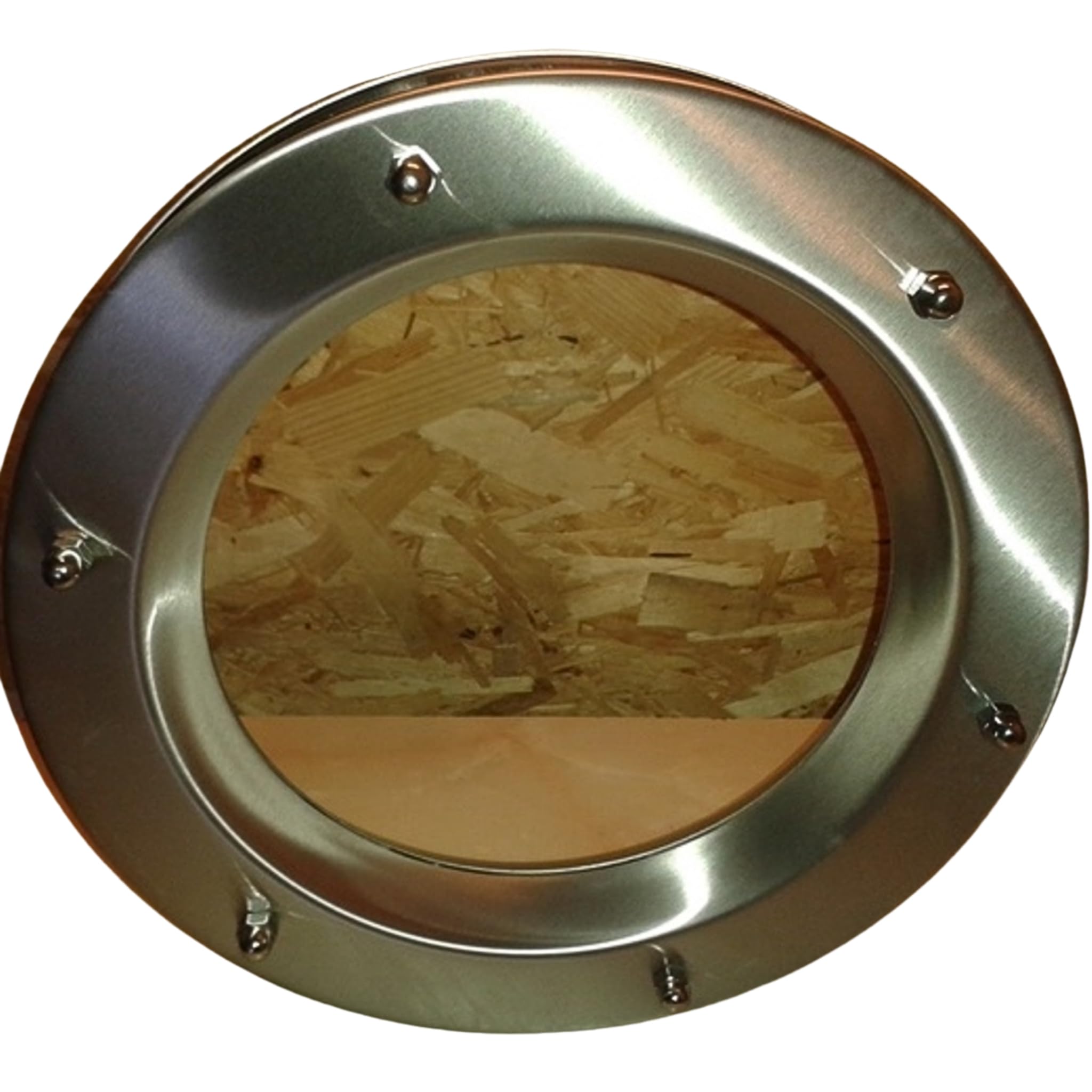 Hublot de porte inox poli 350mm avec verre sécurisé et écrous borgnes élégants